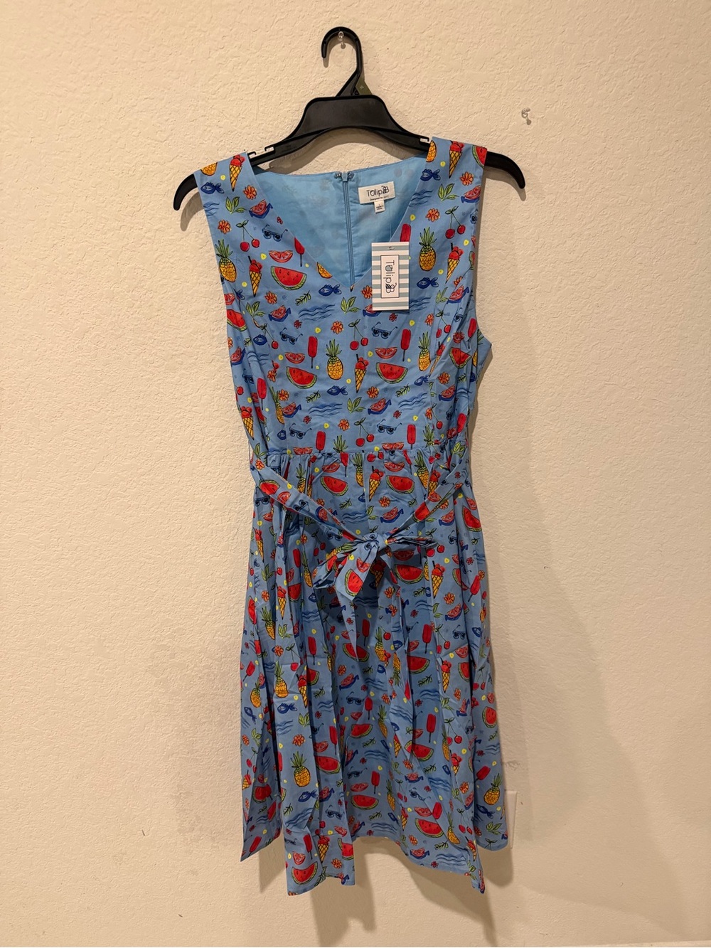 Tulip B Blue Fruit Print Sleeveless Day Dress